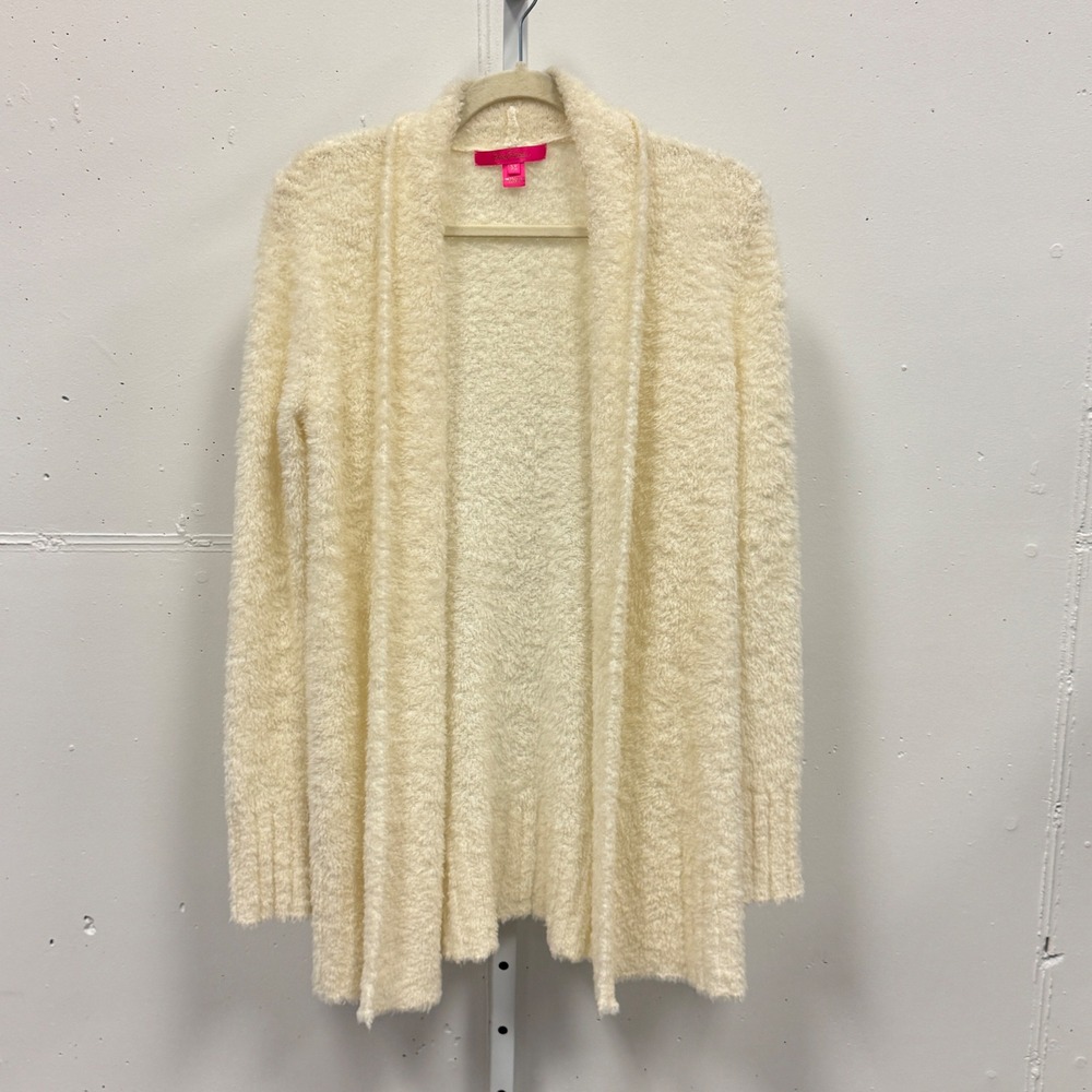 Lilly Pulitzer Cream Eyelash Teddy Knit‎ Open Front Cardigan Merino Wool XS Cozy